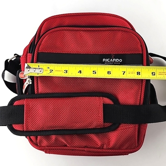 Ricardo Crossbody Bag Red Black Multi  Compartments Adjustable Strap 10" x 9" - Picture 14 of 14